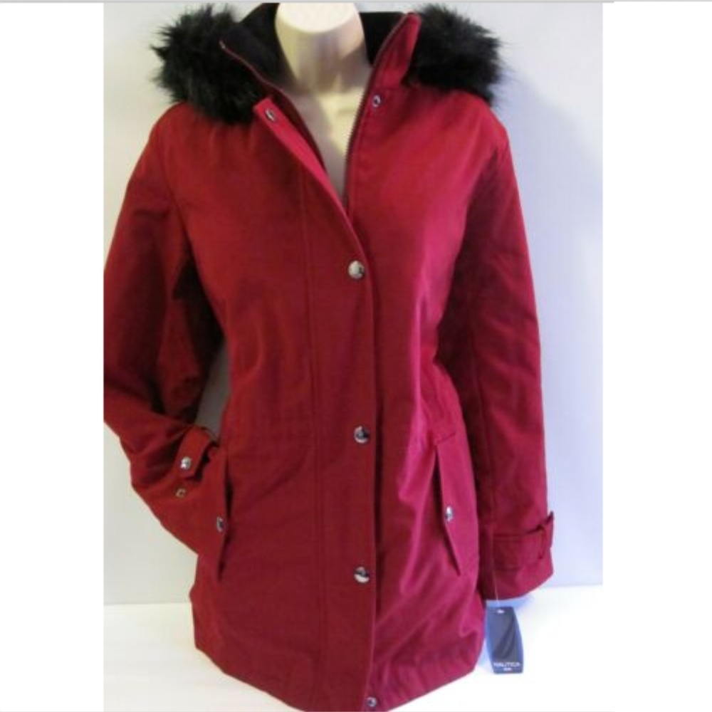 Nautica Red Faux Fur Hooded Jacket Size S 4 6